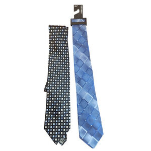 Two George silk long mens neck ties blue & black blue one is NWT